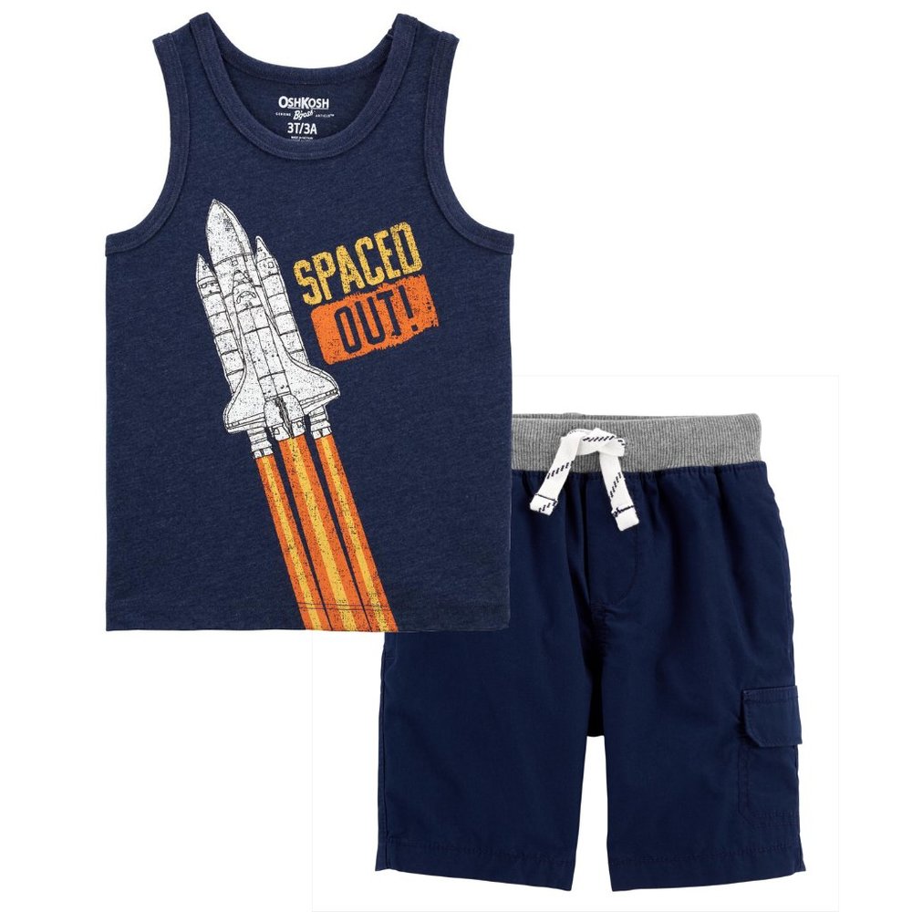 NEW Carter's Kids Infant Baby Rocket Space Ship Print Tank Top & Navy Shorts Set